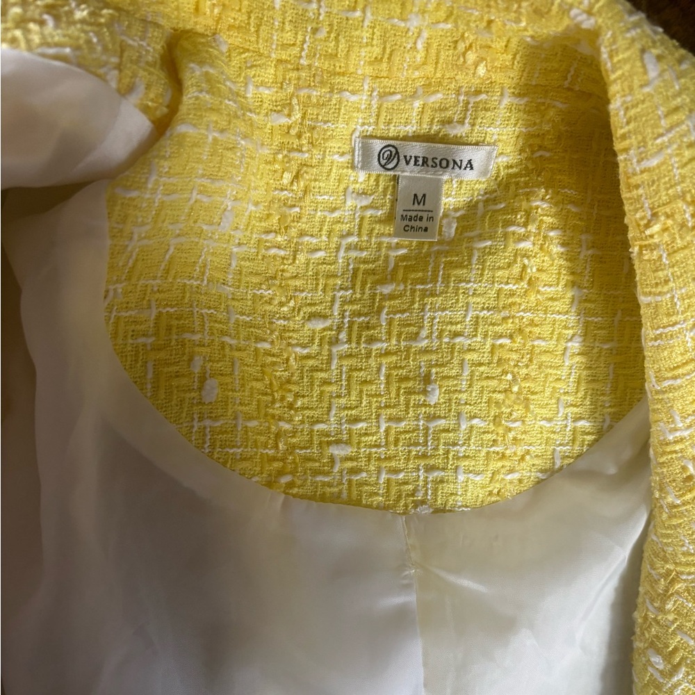 Versona Yellow Textured Tweed Cropped Double-Breasted Blazer Jacket Size M - Picture 7 of 11